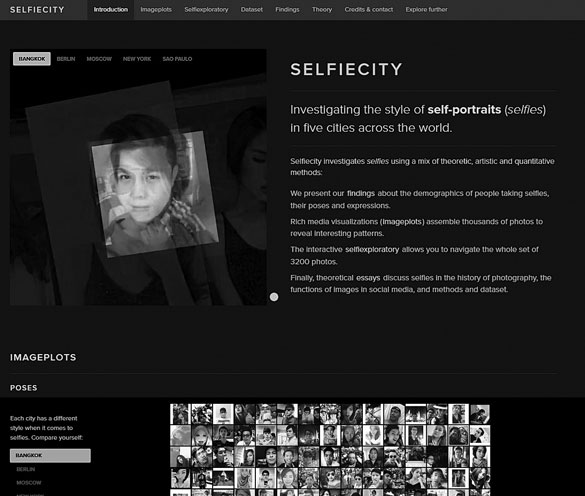 Selfiecity — один из самых известных проектов, осуществлённых с участием Л. Мановича: интерактивная инфографика о различиях и особенностях селфи в Москве, Нью-Йорке, Берлине, Сан-Паулу и Бангкоке. 